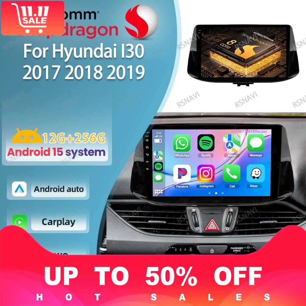 Фото Автомобильное радио Android 15 для Hyundai I30 2017-2019 Стерео AI Voice Qualcomm Systems DVD RDS WIFI + 4G BT NO 2DIN AUTO Wireless QLED №1