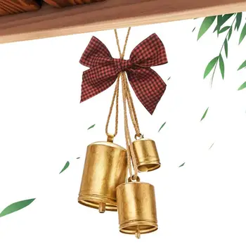 Rustic Hanging Harmony Giant Cowbell Gold Painting Decoration Accessories For Christmas Wreaths 3 Piece Set Handmade Cow Bells