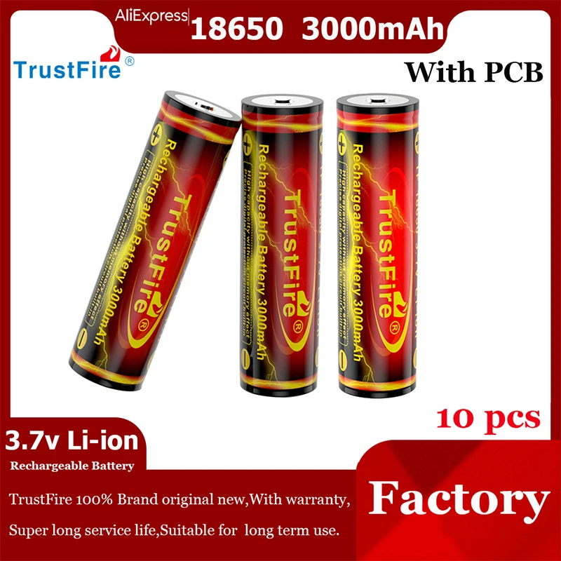 

100% TrustFire 18650 3.7V 3000Mah Battery Lithium Rechargeable Li Ion Cells with Protected For Led Headlamp Tactical Flashlight