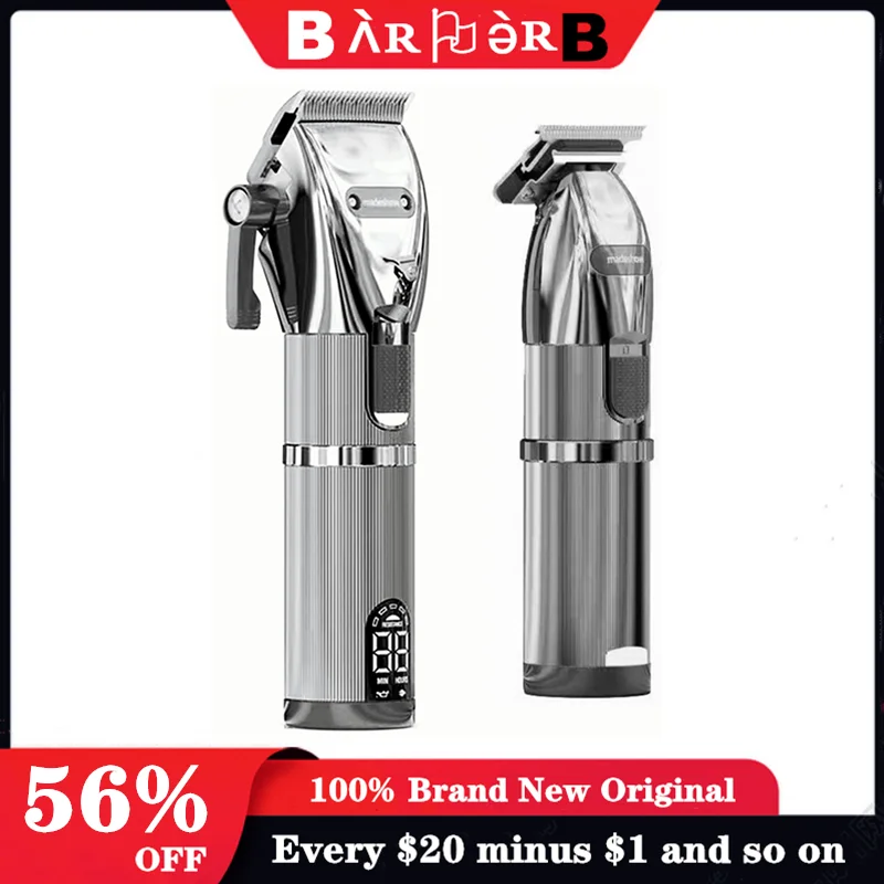 

Профессиональный мужской триммер для волос madeshow m5F, беспроводной парикмахерский триммер для бороды, регулируемый металлический парикмахер...