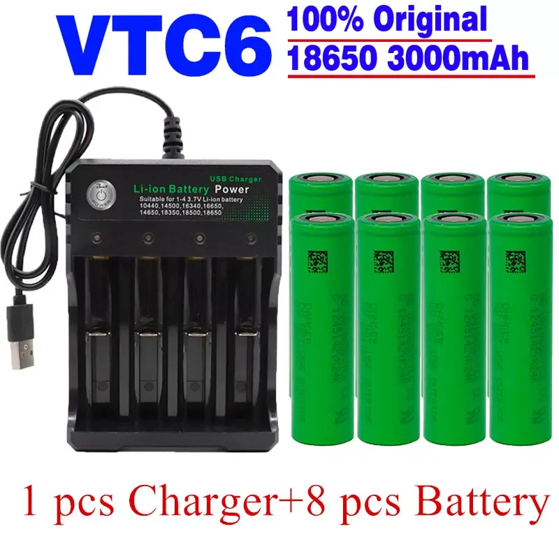 

NEW 100% New 3.7V 3000 MAh Li Ion Rechargeable 18650 Battery for Us18650 Vtc6 20A 3000mah for Sony Toys Tools Flashlight+USB cha