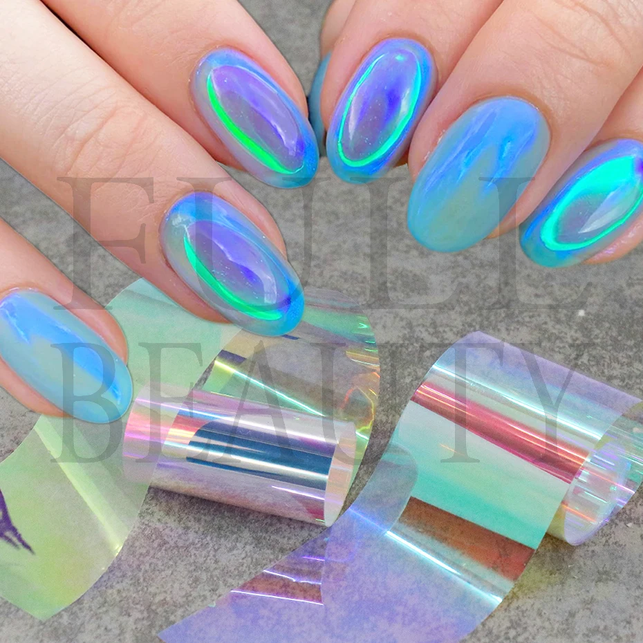 Aurora Glass Nail Foil Film Stickers Gradient Ice Cube Cellophane Korean Nail Art Decor Laser Transfer Paper Manicure LE1900-1