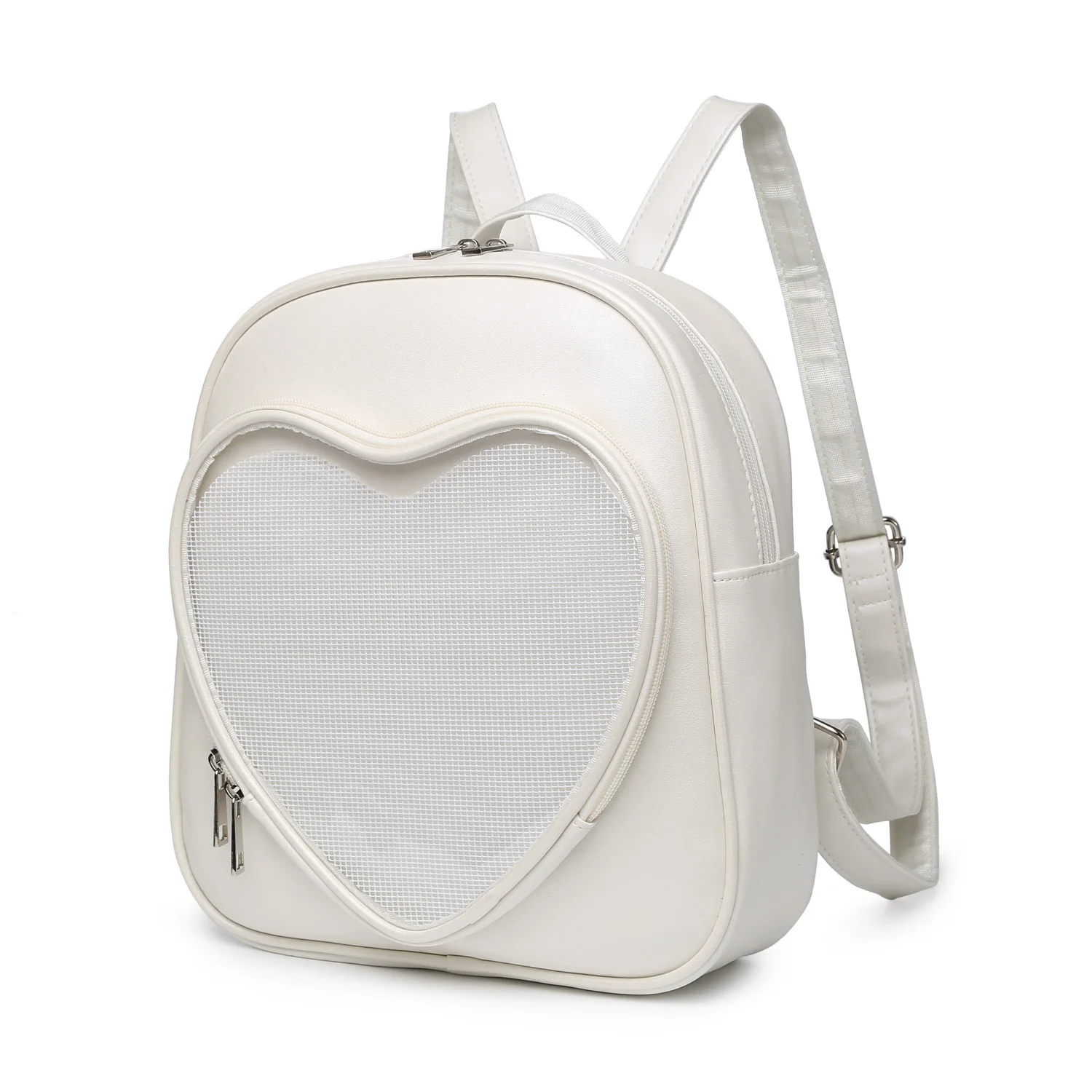 Japanese JK Uniform Transparent Love Heart Shape Aesthetic Sweet Girl Ita Bag Fashion Pu Leather Women Simple Backpack Itabag