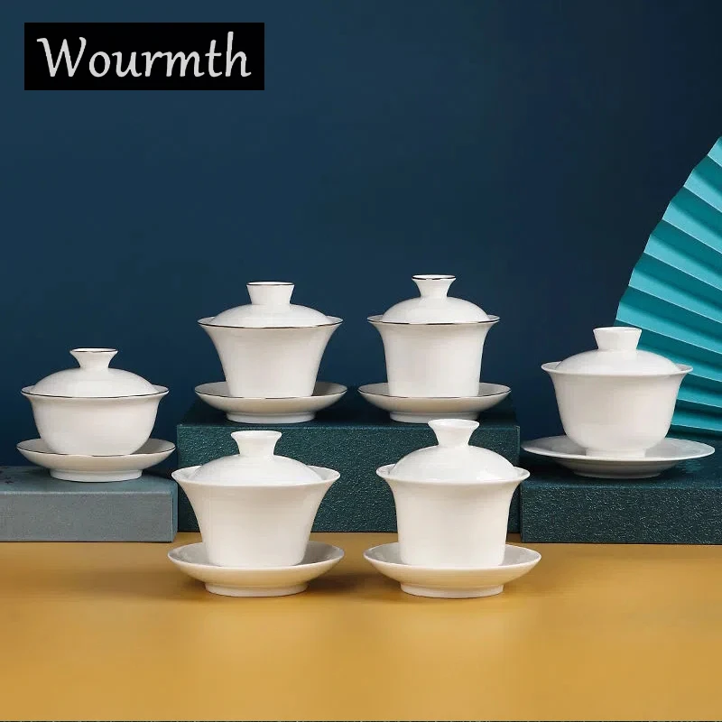 

Dehua High White Porcelain Covered bowl Tea bowl Simple White Ceramic Household Chiese Kung fu Tea Set New Modern Tea Ceremony