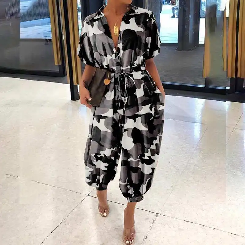 Summer 2023 Fashion Overalls Women Solid Colors Casual Commute Jumpsuits Short Sleeve Polka Dot Rompers New Plus Size Playsuits