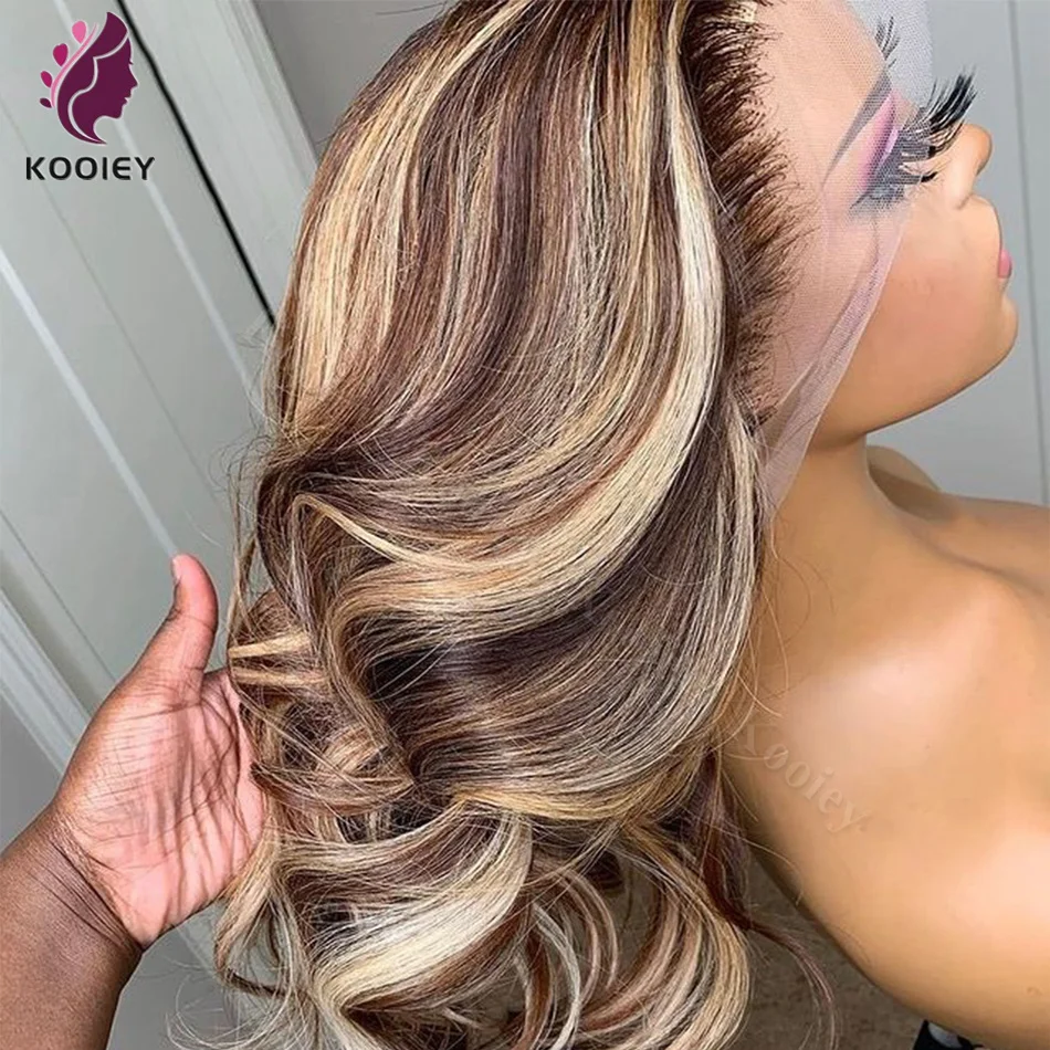 13x6 Highlight Wig Human Hair Body Wave Honey Blonde Brown Colored 5x5 Silk Top On Clearance Sale 360 Lace Frontal