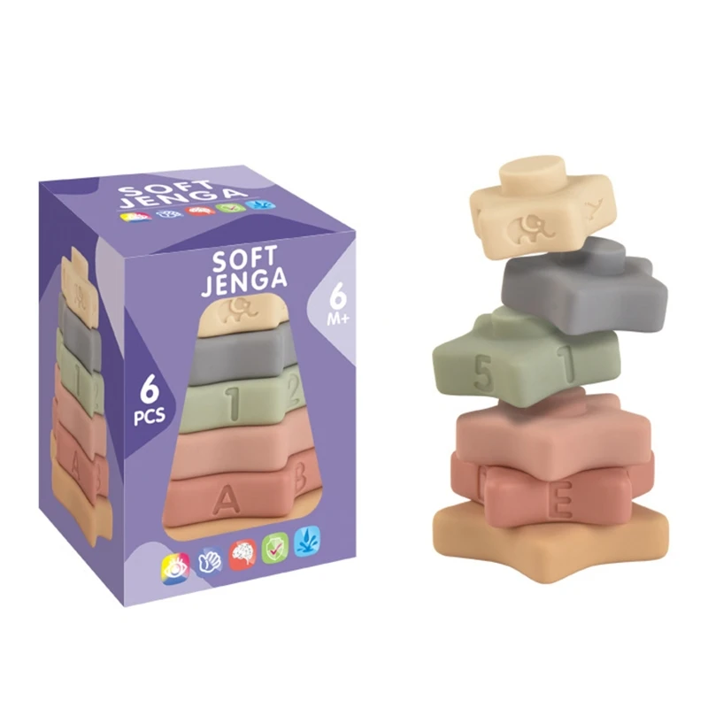 

Colorful Stacking Tower Toy Montessori Block Tumble Jumble w/ Animal Number Textures Interactive Baby Sensory Gift 6pcs