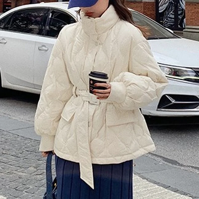 Slim Waist White Bread Jacket Long-sleeved Jacket 2021 Fashion Autumn and Winter New Style Korean Down Cotton Jacket Women
