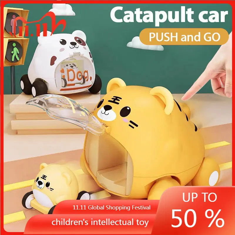 

Baby Toy Car Montessori Cartoon Press Inertia Cars for Boys Launcher Catapult Car Educational Birthday Gift for Kids Children