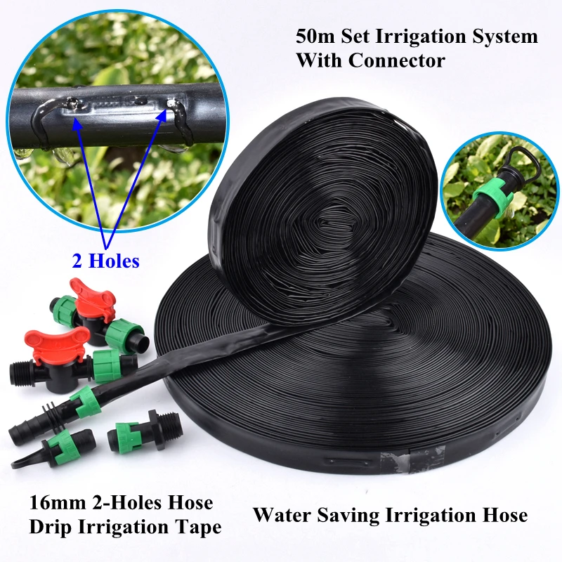 

50 м/компл. 16 мм шланг, лента для капельного орошения с 2 отверстиями, система полива сада, сельское хозяйство, тепличное орошение