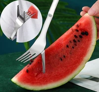 stainless steel multi function fruit fork 2 in 1 watermelon fork creative portable cake dessert fruit cutting fork tableware