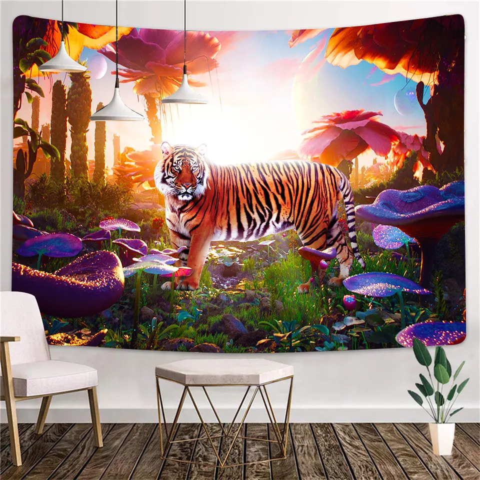 

Лесной гобелен с изображением тигра, черепаха, дельфин, морская жизнь, гобелен, цветы, Череп, гобелен, спальни, комнаты, домашний декор, Насте...