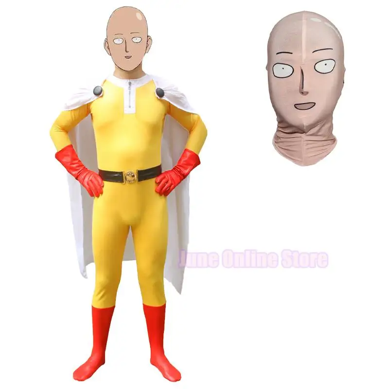 

Anime One Punchman Cosplay Costume One Punch Man Saitama Cosplay Costume Bodysuit Jumpsuit Mask Headgear Halloween Props