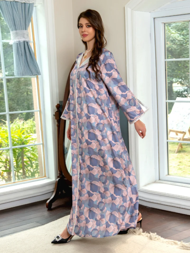 Eid Elegant Muslim Women Abaya Dress Party Lapel Ramadan Mubarak Diamond Modest Abayas Dubai Islam Robe Caftan Maxi Vestido 2023