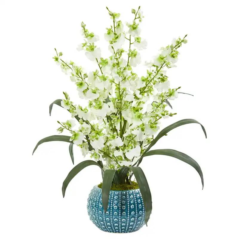 

Dancing Lady Orchid Artificial Arrangement in Blue Vase