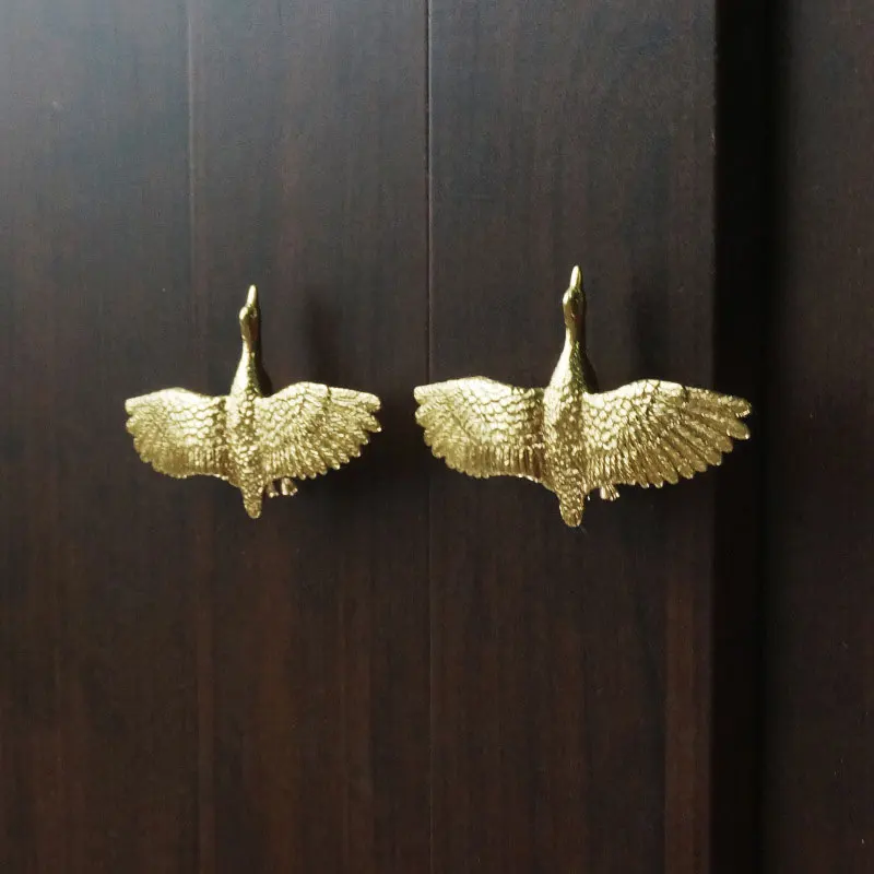 

1PC Brass Wild Goose Handle Nordic Gold Color Pure Copper Cabinet Handles Drawer Pulls Wardrobe Door Knob Furniture Knobs Handle