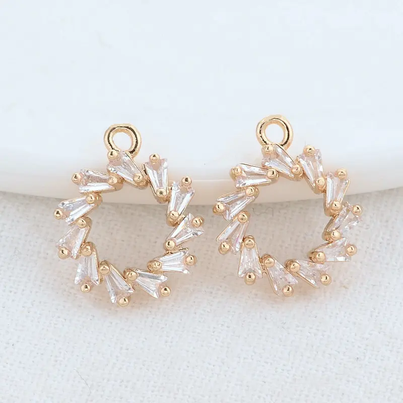 

Подвески для браслетов и ожерелья, круглые, из латуни и циркона, размером 12,5 на 15,5 мм, 14 к, аксессуары для рукоделия