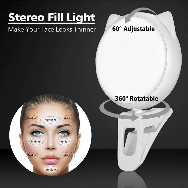 Перезаряжаемый светильник для селфи перезаряжаемый телефона с 3-мя режимами