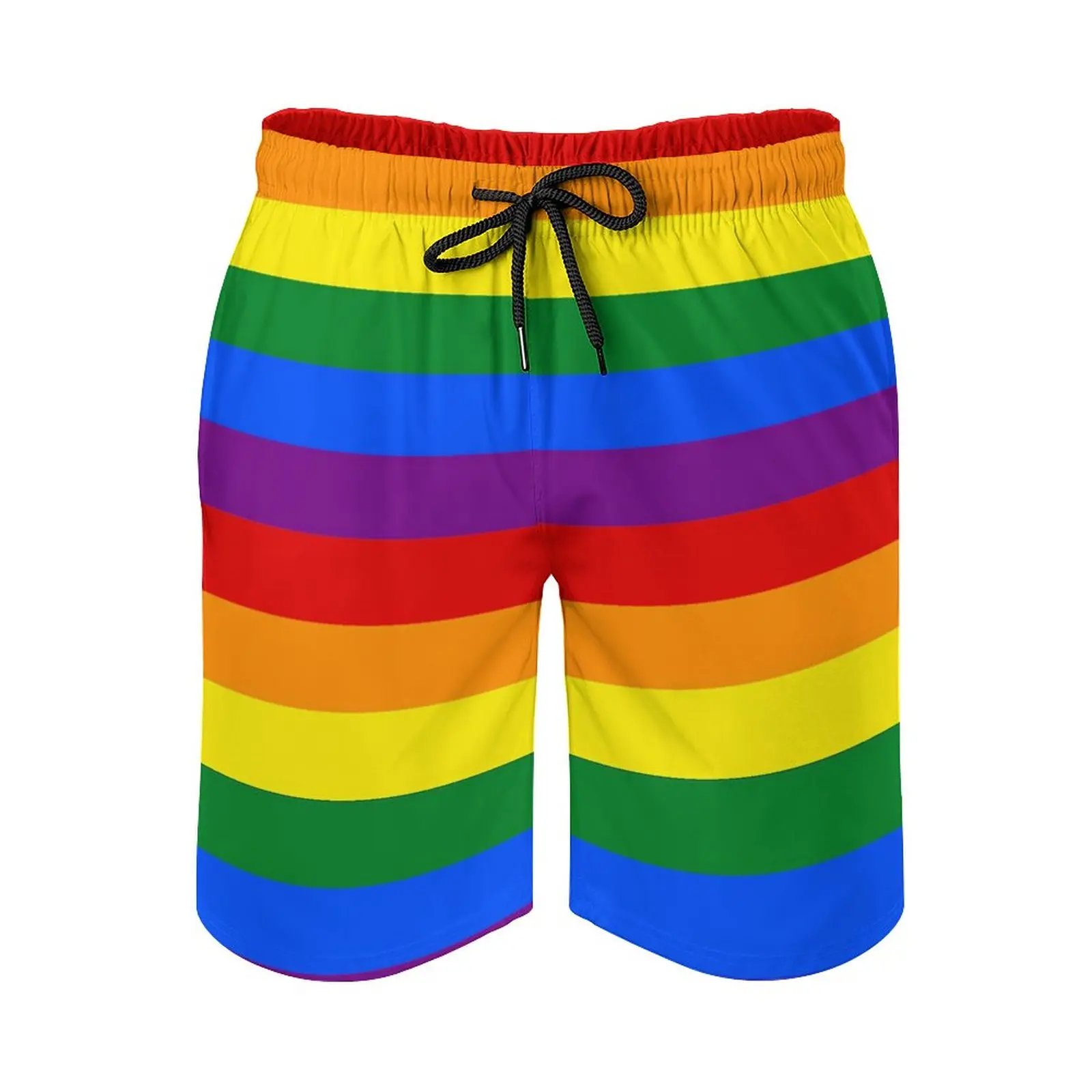 

Gay Pride Rainbow Flag Anime CausalFunny Adjustable Drawcord Breathable Quick Dry Men's Beach ShortsLoose Loose Elastic Male Sho