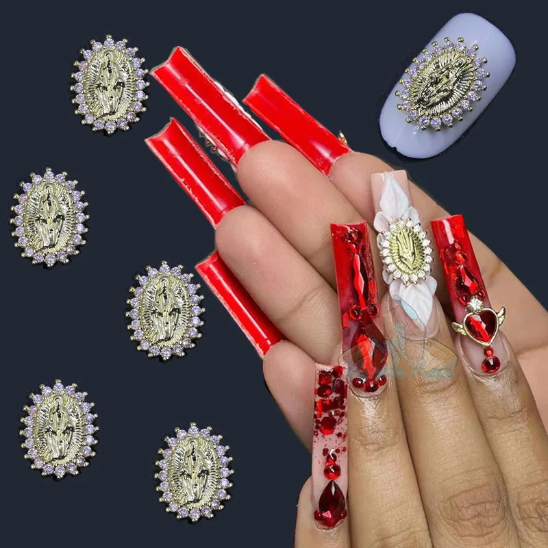 

Luxury 3D Nail Art Charms Shiny Virgin Mary Zircon Crystals Metal Alloy Gold Rhinestones Salon Tips Manicure Decoration Tool