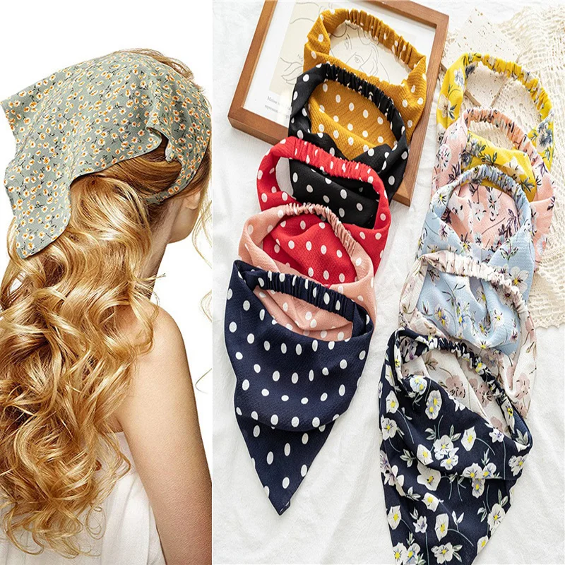 

1 шт. винтажный треугольный головной платок в горошек, повязка на голову в пасторальном стиле, Цветочная повязка на голову ручной работы в стиле бохо, эластичная повязка для волос, аксессуары для волос