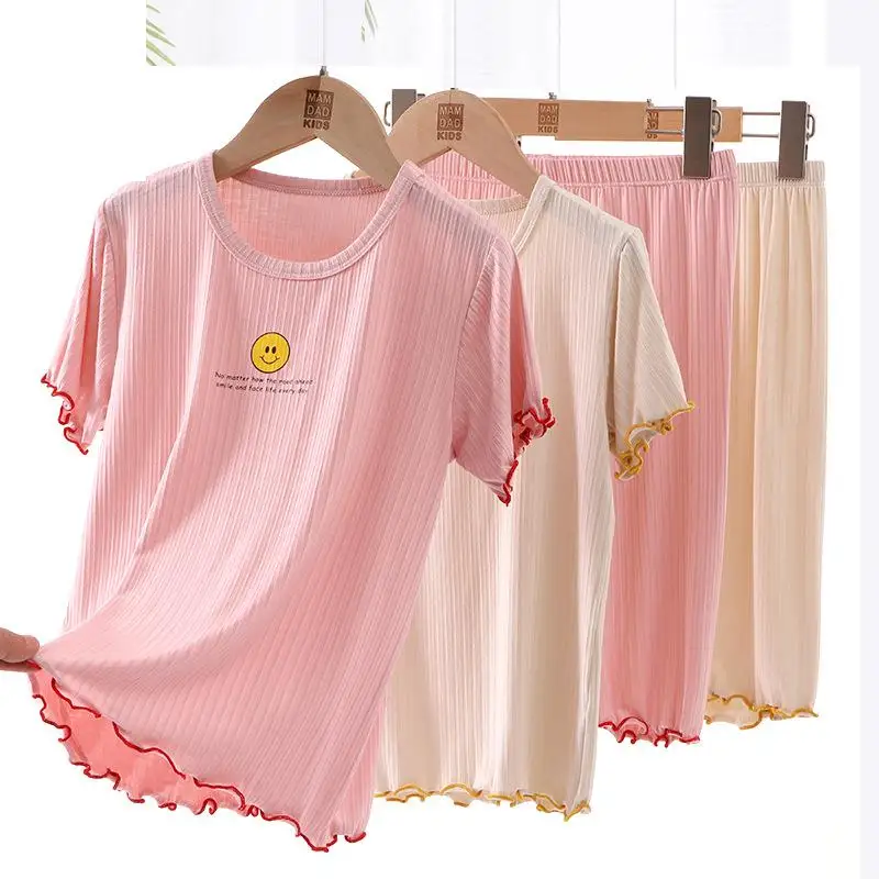 

Children's Pajamas Sets Short Sleeved Baby Girl Sleep Wear Clothes Suit Girls' Summer Home Clothes Breathable 2-10Y Kids Pajamas