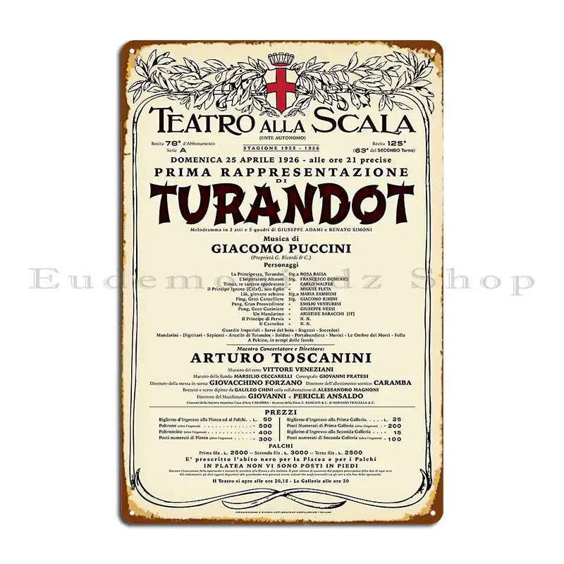 Металлическая вывеска La Scala Turandot Opera