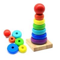 rainbow tower rainbow set of columns stacked music children early education color quantity cognitive wooden ring toys