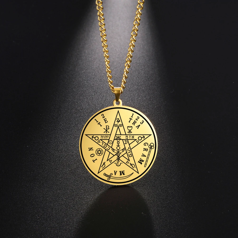 

Tetragrammaton Wicca Pentacle Necklace Magical Pentagram Solomon Amulet Ancient Power Name of God Stainless Steel Jewelry 2023