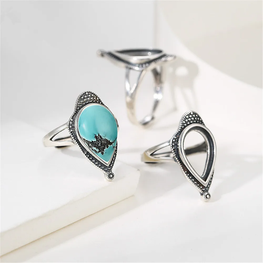 Ring Blank for 10x14mm Teardrop Cabochons Antique Style Ring Setting Thai Sterling Silver Adjustable Ring Base RB417S