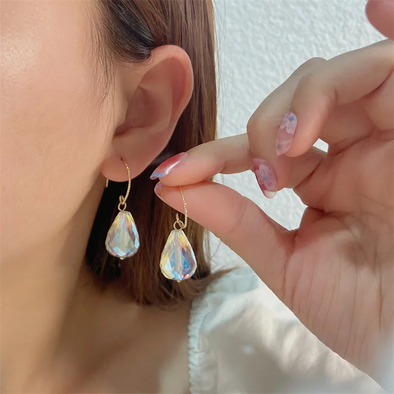 

Colorful reflective mirror water drop earrings Earhook female fashion exaggerated personality niche design premium earrings
