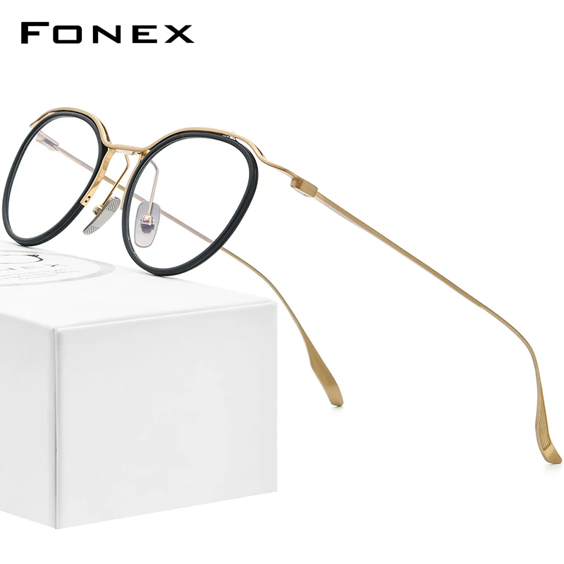 FONEX Acetate Titanium Glasses Frame Men 2023 New Vintage Round Prescription Eyeglasses Women Retro Spectacles Eyewear DTX131