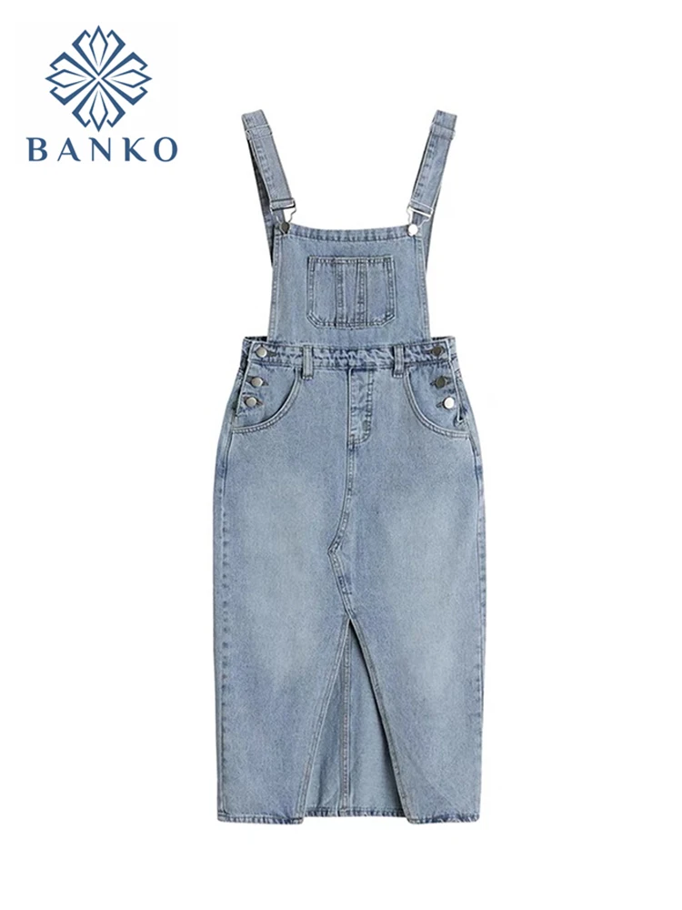 

Long Denim Skirt With Straps Women Jeans Skirts Chic Elegant High Waist Sexy Slit Pencil Skirt Denim Skirts Womens 2022 Summer