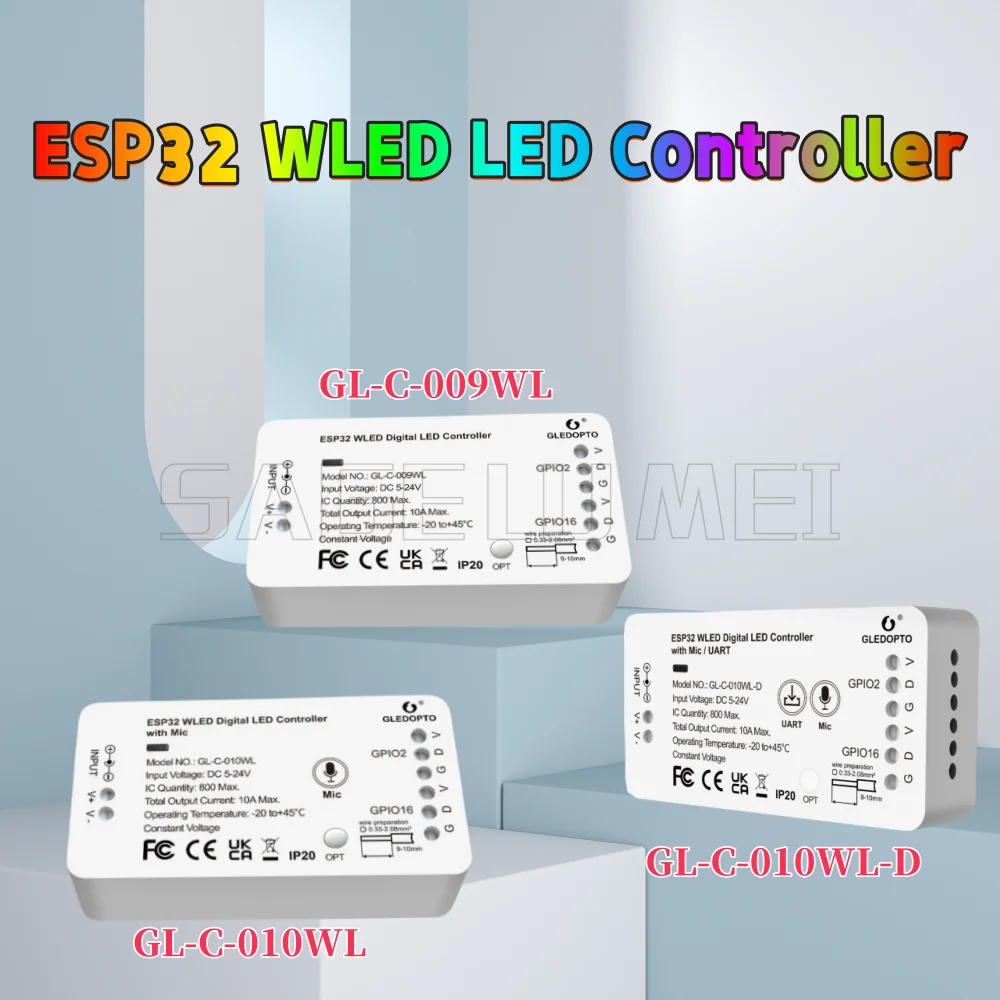 Фото GLEDOPTO ESP32 WLED светодиодный контроллер GL-C-009/010WL/010WL-D с микрофоном DIY музыкальные динамические режимы для WS2811/2812/2813 полосы света №1
