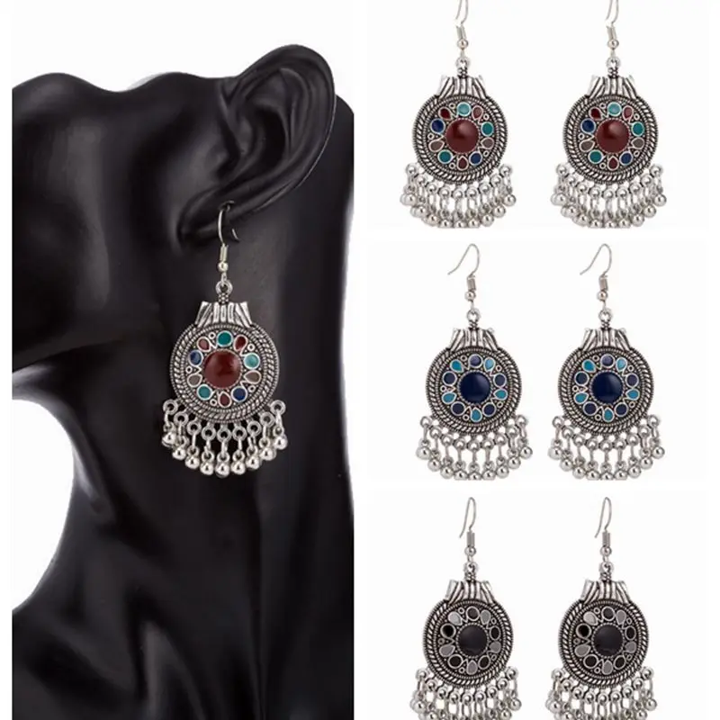 

Vintage Silver Color Metal Earrings for Women Boho Rhinestone Long Tassel Dangling Earring Indian Gypsy Tribal Jewelry