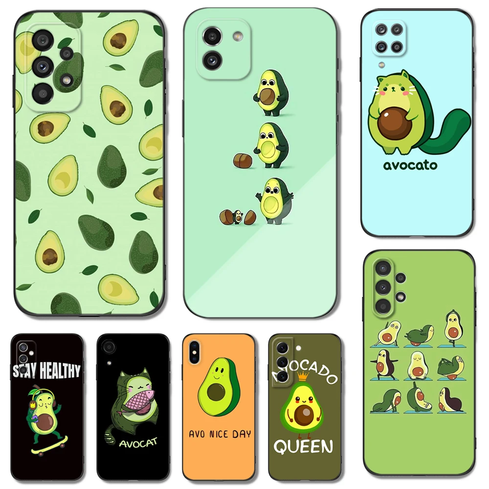 

Black Tpu Case For Samsung Galaxy A03 SM-A035 A03 Core A03S A13 A23 LTE A33 A53 A73 4G 5G Cute Avocado