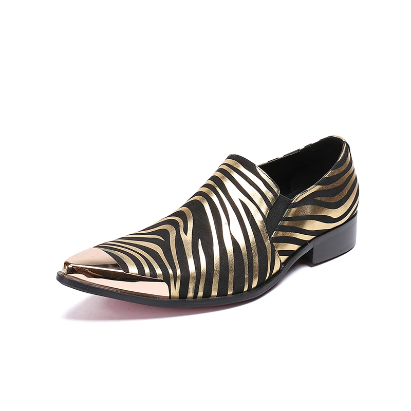 

Fashion Men's Shoes New Summer Casual Personality Metal Pointed Classic Retro Leather Gold Lazy Men's Shoes