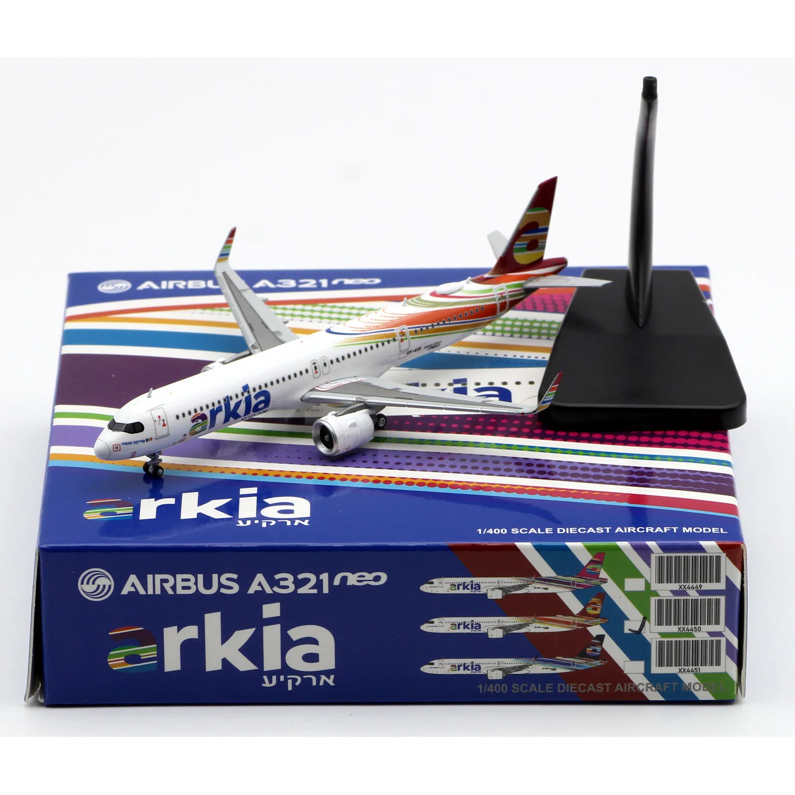 Фото Коллекционный самолетик из сплава XX4450, подарок, фотосессия 1:400 Arkia Airlines, аэробус A321neo, литый под давлением самолёт, модель 4X-AGK с подставкой №1