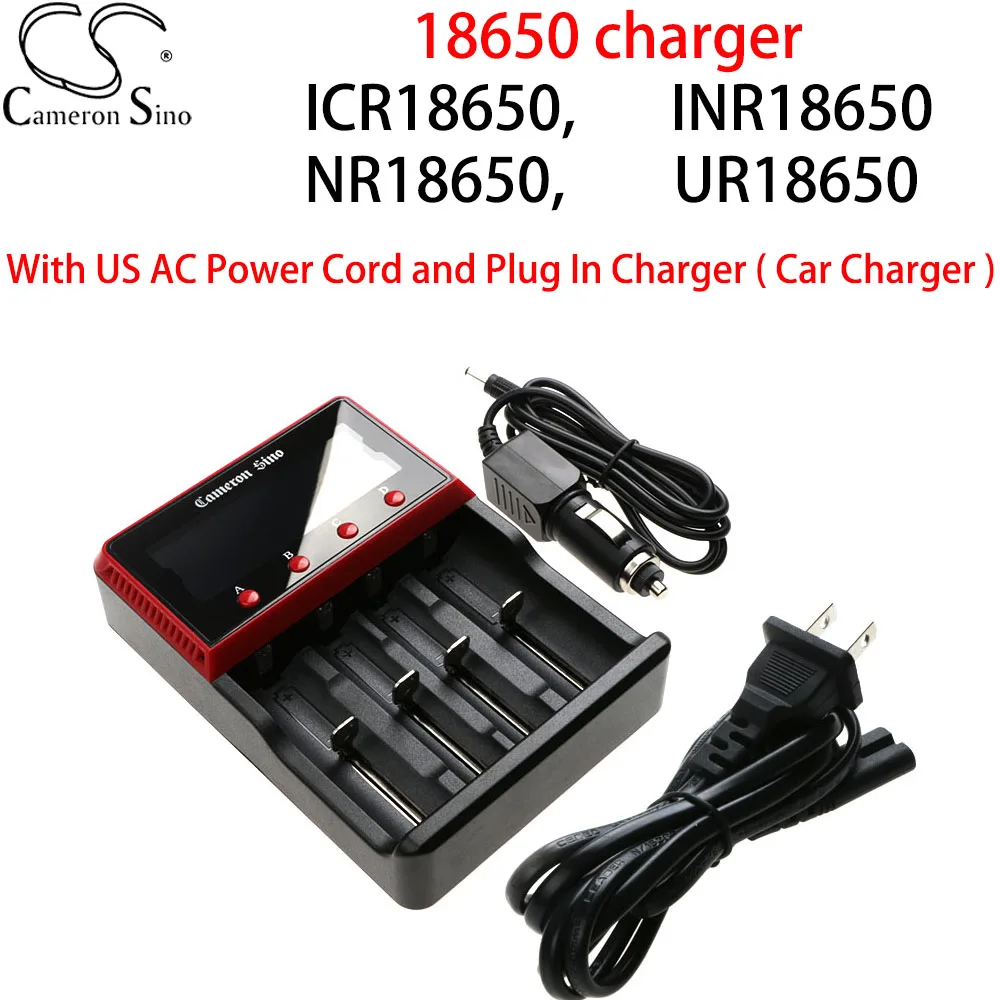 

Cameron Sino 18650 Battery Charger Model:ICR18650 INR NR UR with US AC Power Cord and Car Charger Applicable To Multiple Models
