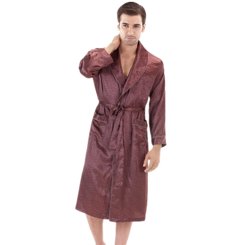 Silk Robe Mens Satin Bathrobe Noble Men Long Sleeve Satin Dressing Gown Men's Sleepwear Home Clothing Indoor Clothing Dropship
