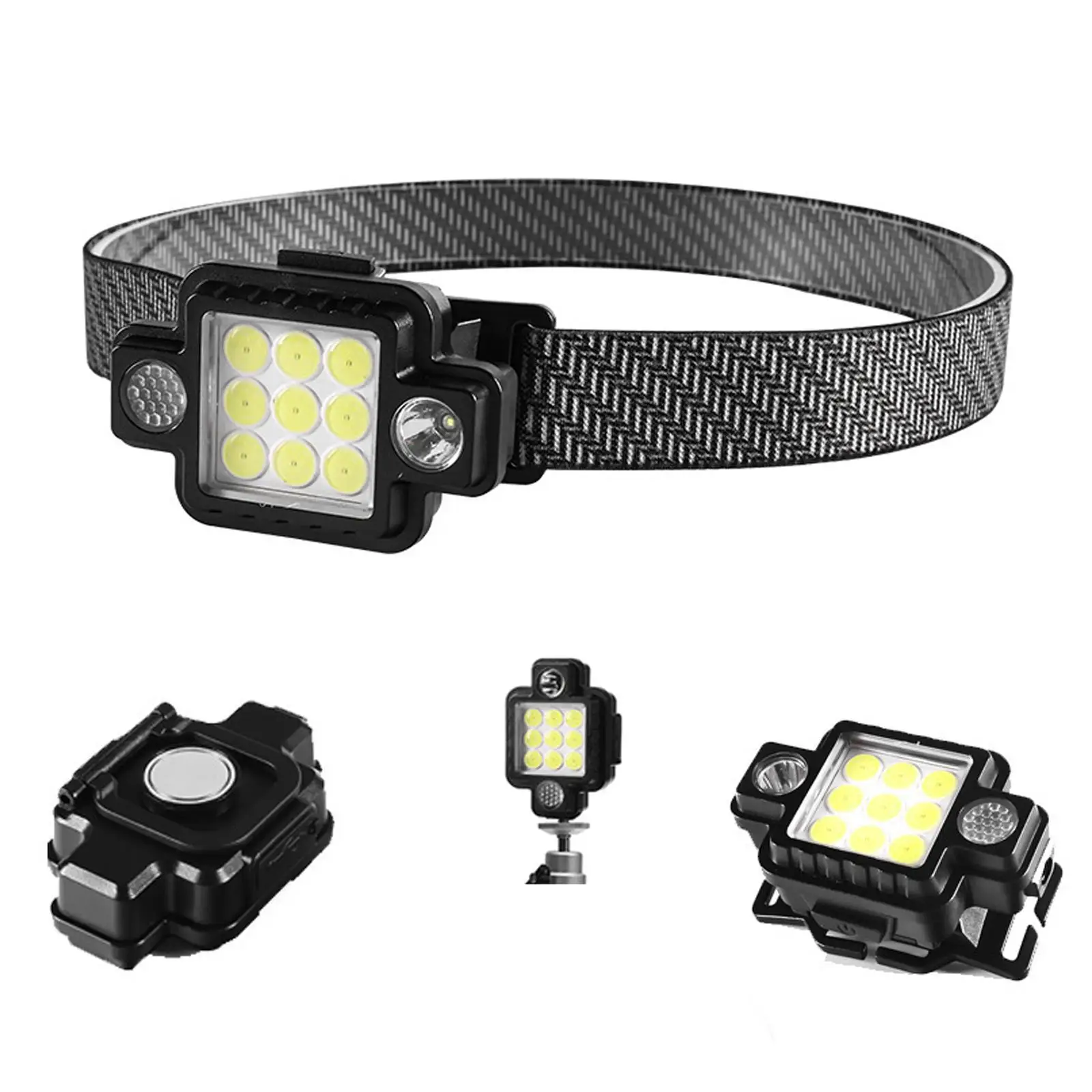 

Portable Magnetic Work Lamp Led Red Blue Flashing Headlamp 9 COB Multi-function Headlight 5 Mode light Use Fishing Camping Torch