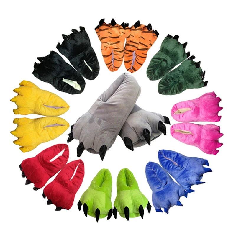 

Winter Warm Soft Indoor Floor Slippers Women Men Children Shoes Paw Funny Animal Christmas Tiger Dinosaur Claw Cosplay Shoes