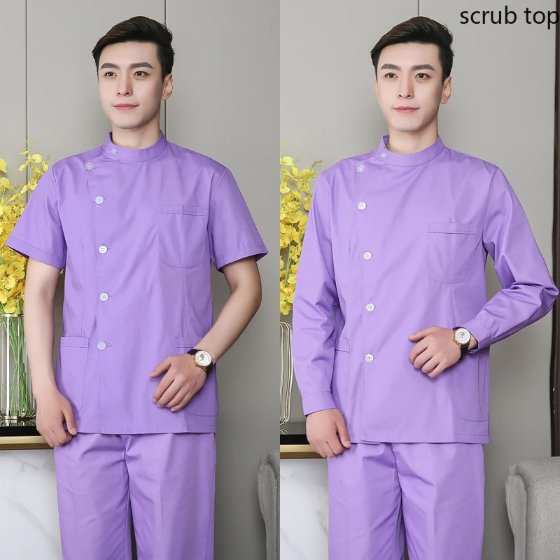 

Men Scrub Shirt Side Opening Medical Clothes Doctor Costume Stand Collar Nursing Uniforms Short Sleeve Spa Uniform Dentistry Top