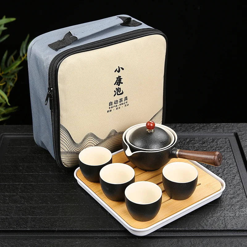 

Китайский фарфоровый чайный набор Gongfu, портативный чайный набор с вращением на 360 градусов, чайница и инфузор, портативный Подарочный пакет все в одном