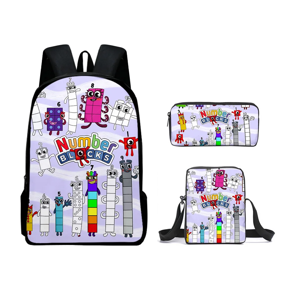 

Harajuku Novelty Cool Numberblocks 3pcs/Set Backpack 3D Print School Student Bookbag Laptop Daypack Shoulder Bag Pencil Case
