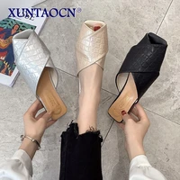 ladies outdoor slippers leather folding slides daily dating mules shoes 2021 new summer womens fashion black sandals size 35 40