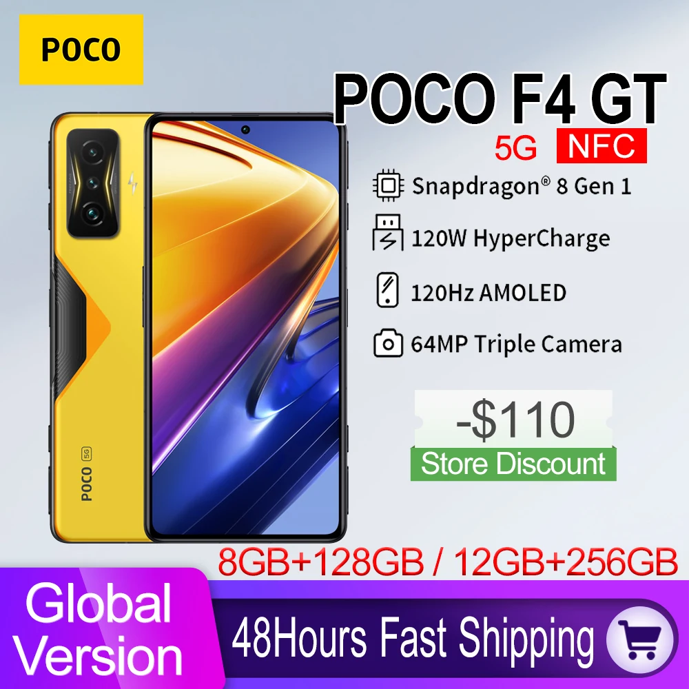New Global Version POCO F4 GT 5G Smartphone 128GB/256GB Snapdragon 8 Gen 1 NFC 120Hz AMOLED TrueColor Display 120W Hyper Charge