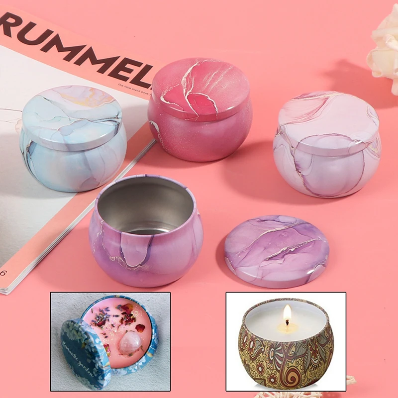 4pcs Round Metal Pot Belly Cans Creative Candle Jars Aromatherapy Tea Boxes DIY Candle Making Kit Coin Jewelry Storage Case