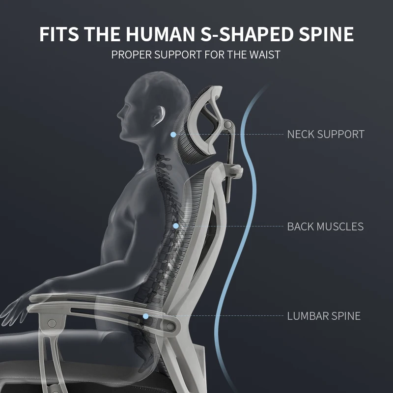Фото SIHOO Highend Chair M92 с высокой спинкой 3D Keel Bionic Design Эргономичный стул для ПК с поясничной поддержкой №3