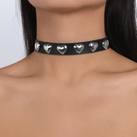 hip hop punk black pu leather belt shape choker necklaces for women heart star clavicle chain 2022 egirl gothic grunge jewelry